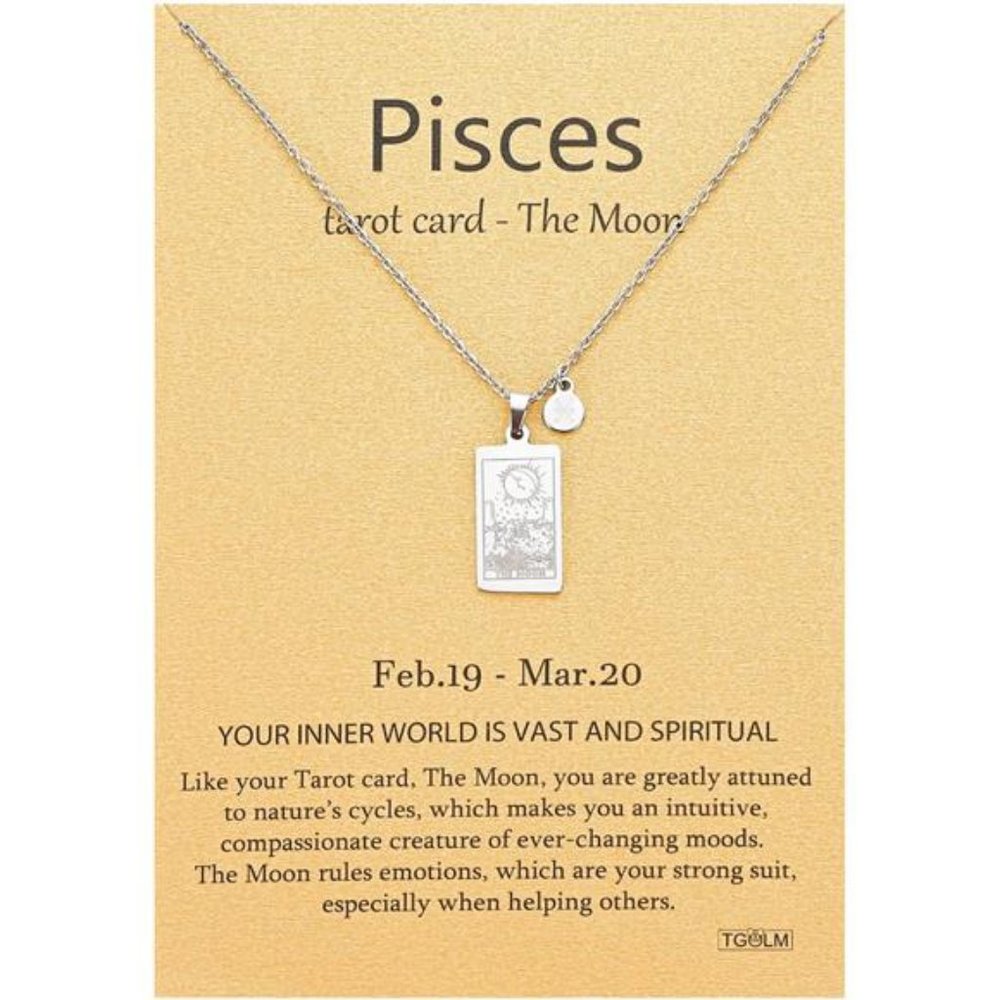 14k Gold Plated Zodiac Sign with Tarot Card Pendant Necklace Birthday Gift